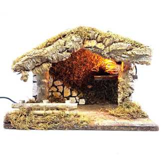 Capanna per presepe con luce e Natività 10 cm Landi