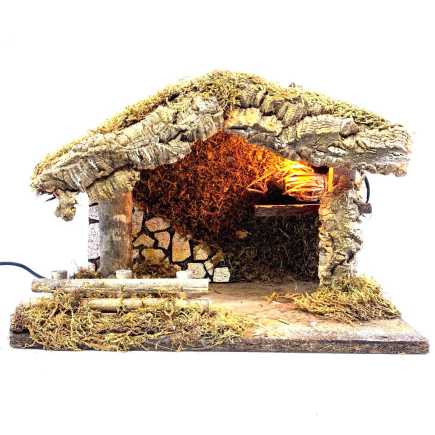 Capanna per presepe con luce e Natività 10 cm Landi