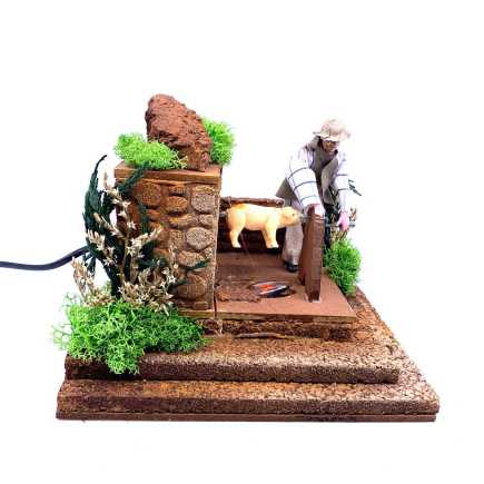 Uomo al girarrosto in movimento per statuine 12-13 cm