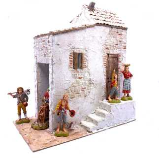 Casa con scala e retro bottega in borgo - 28 x 16 x 31 cm (anche con statuine)
