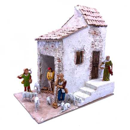 Casa con scala e retro bottega in borgo - 24 x 16 x 26 cm