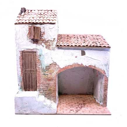 Casa con scala e bottega in borgo - 24 x 16 x 27 cm