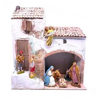 Casa con scala e bottega in borgo - 24 x 16 x 27 cm