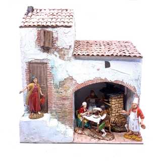 Casa con scala e bottega in borgo - 28 x 16 x 32 cm