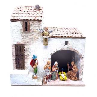 Casa con scala e bottega in borgo - 24 x 16 x 27 cm