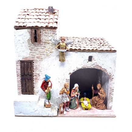 Casa con scala e bottega in borgo - 24 x 16 x 27 cm