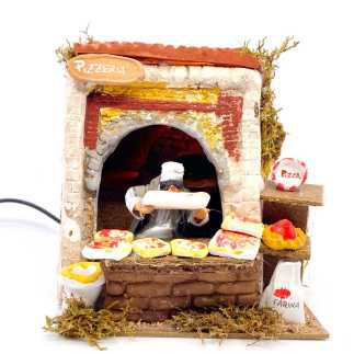 Pizzeria con luce e pizzettaio in movimento 10/11 cm  17x17x21 cm