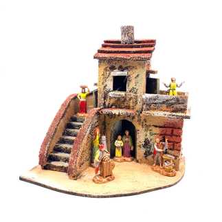 Casa doppia con scala e terrazzo in legno e sughero 14x10x16 cm