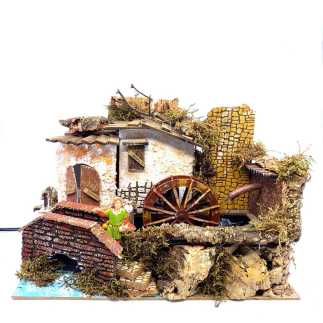 Mulino ad acqua con ponte 33x18x23 cm