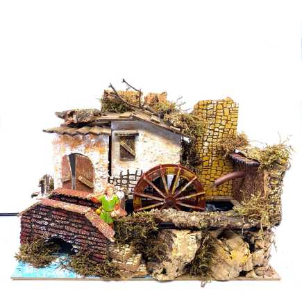 Mulino ad acqua con ponte 33x18x23 cm