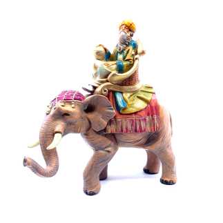 Re Magio mulatto su elefante - Statue Fontanini cm 12